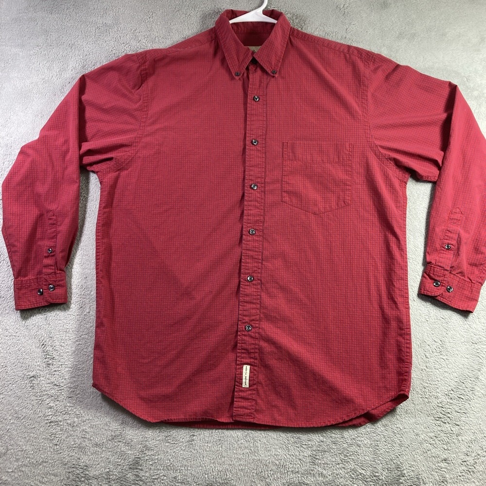 Vtg Eddie Bauer Shirt Men Medium Red Checkered Button Down Long Sleeve Hong Kong